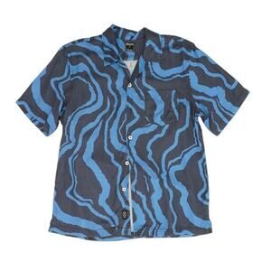 Todd Snyder Shirt Mens M Blue Ripple Zebra Print Button Up Camp Funky Tencel